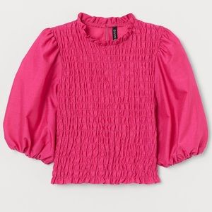 H&M Cerise Puff Sleeve Smocked Blouse Size XXS